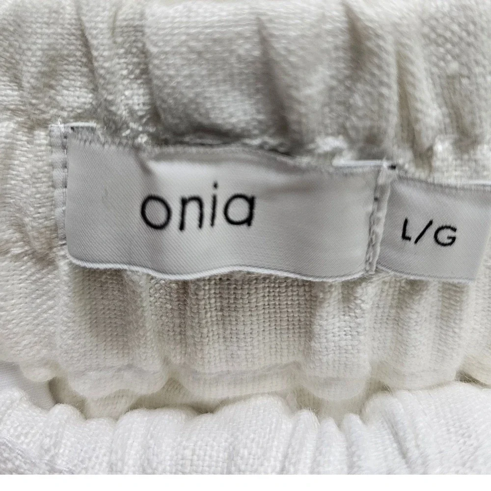 Onia Mens 100% Linen Cargo Shorts Off-White Cream Elastic Resort Old Money Large